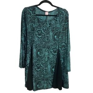 Flirty Pink Green Floral Rayon Crew Neck Longline Tunic Dress 2X